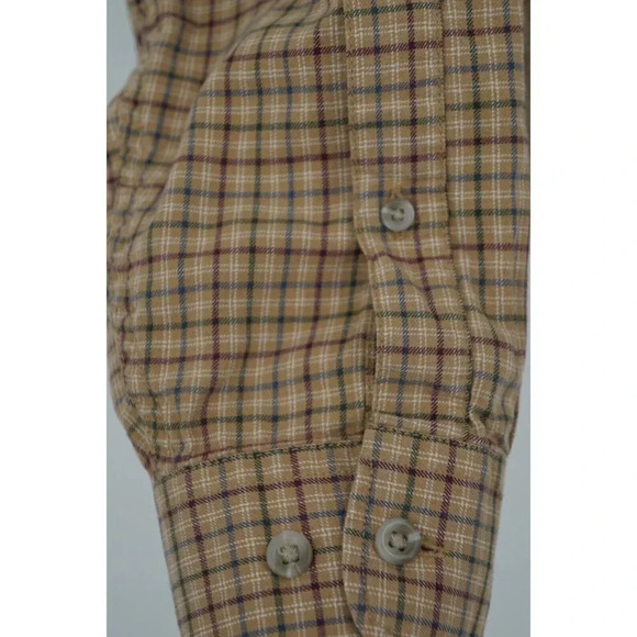 Eddie Bauer Men Button Up Shirt Medium M Plaid Blue Brown Long Sleeve Cotton - Picture 6 of 10